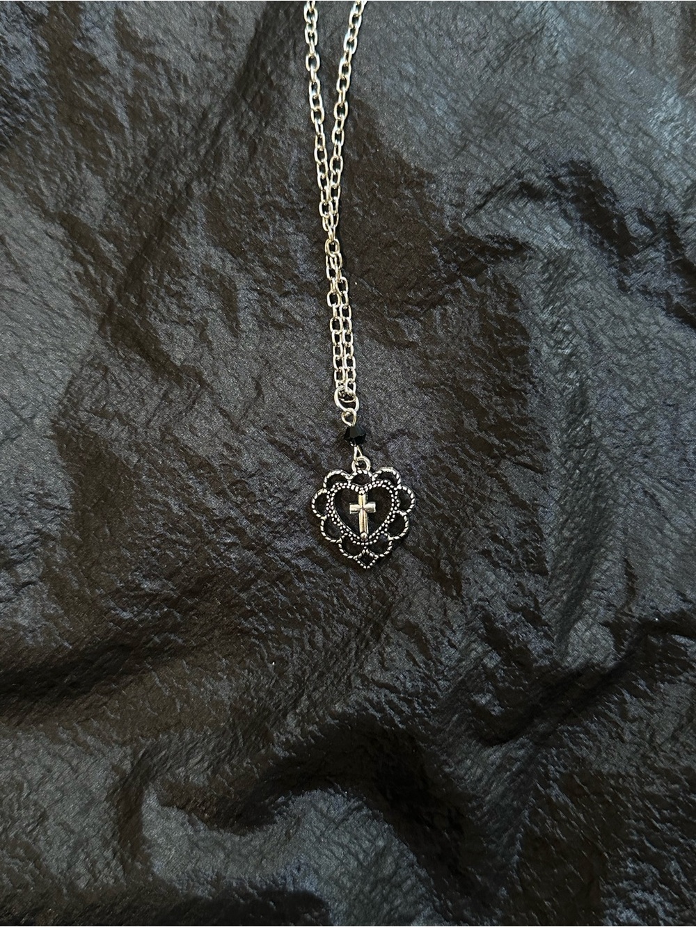 Vintage Silver Heart Cross Pendant Necklace